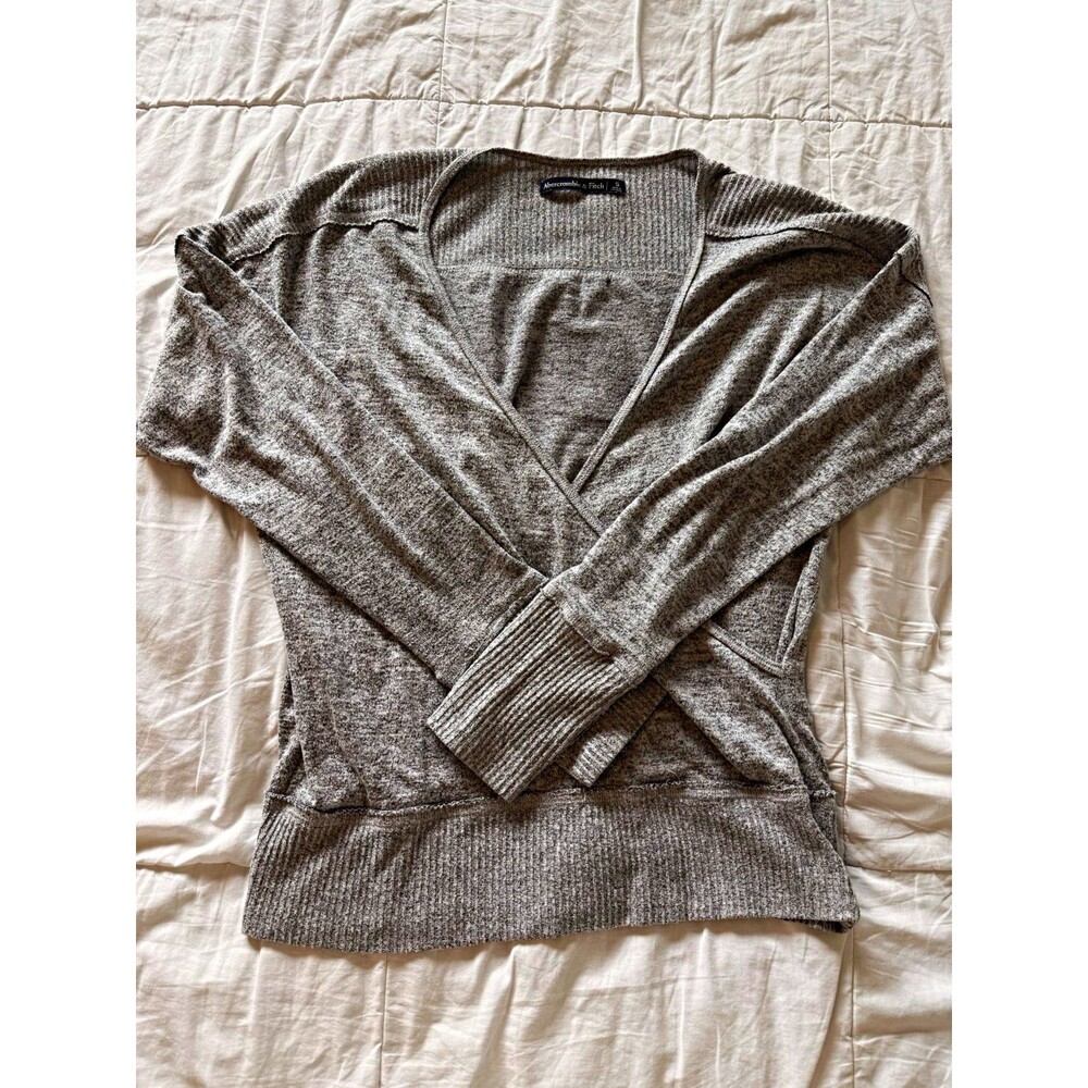 Abercrombie & Fitch Women's Gray Wrapped V-Neck Pullover Sweater Long Sleeve S